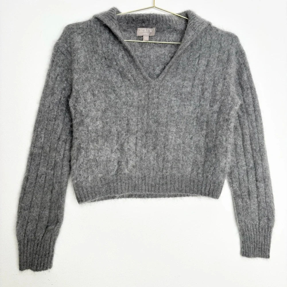J.Crew Brushed Cashmere Sailor Collar Sweater Grey XS Luxe Fuzzy Knit CE683